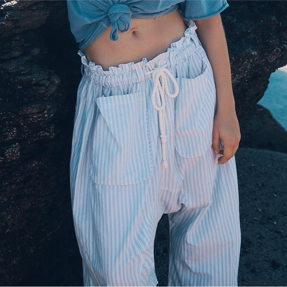 NEW Free People Sky Combo Runyon Oversized Stripe Harem Pants M